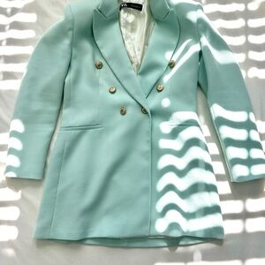 Zara Light Green Blazer with Gold Buttons